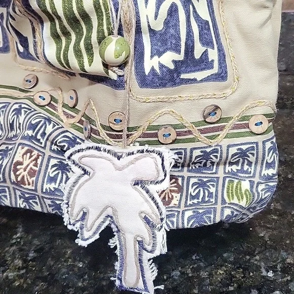Canvas Blue, Green Tan, Orange Beach Theme Bag Purse Palm Trees, Hibiscus, Surf - Picture 5 of 14